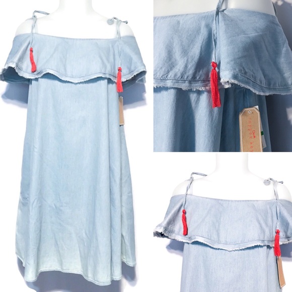 Copper Key Dresses & Skirts - SOLD💥🆕Chambray Off Shoulder Full Skirt Dress